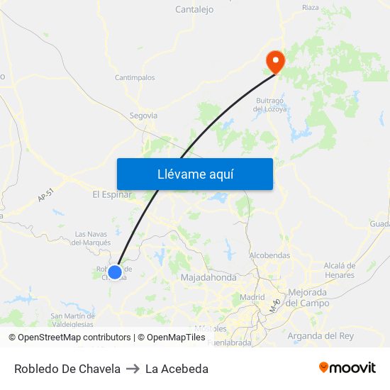 Robledo De Chavela to La Acebeda map