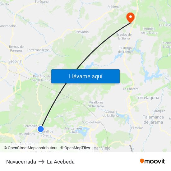 Navacerrada to La Acebeda map