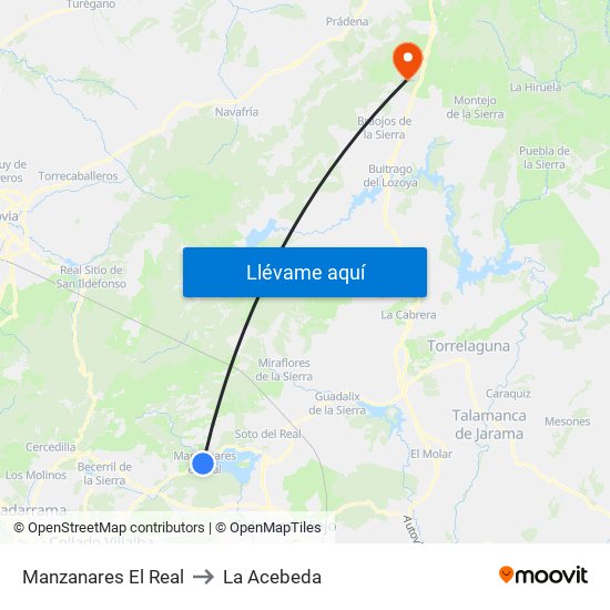 Manzanares El Real to La Acebeda map