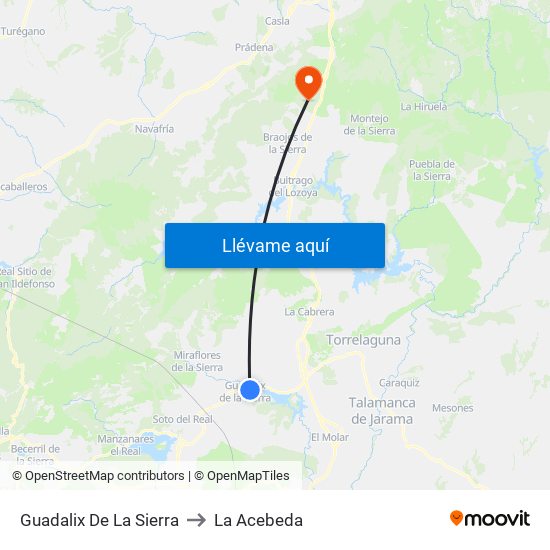 Guadalix De La Sierra to La Acebeda map