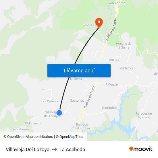Villavieja Del Lozoya to La Acebeda map
