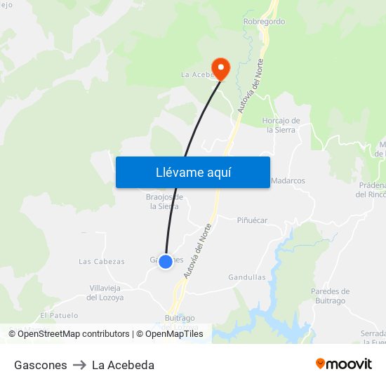 Gascones to La Acebeda map