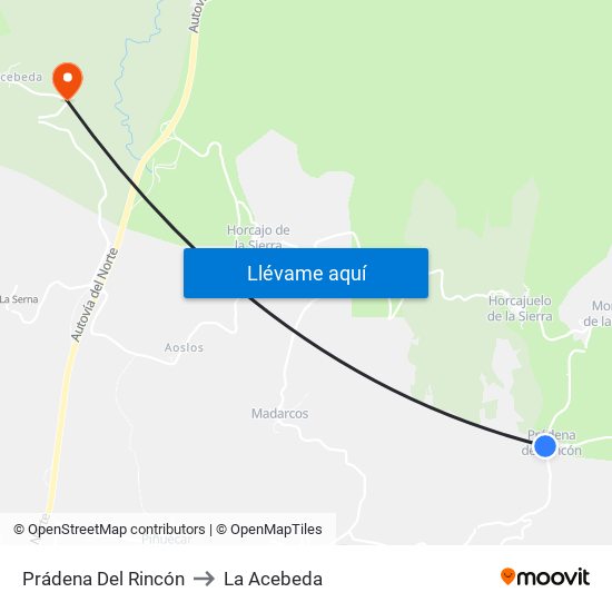Prádena Del Rincón to La Acebeda map