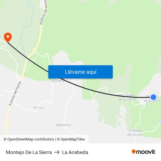 Montejo De La Sierra to La Acebeda map