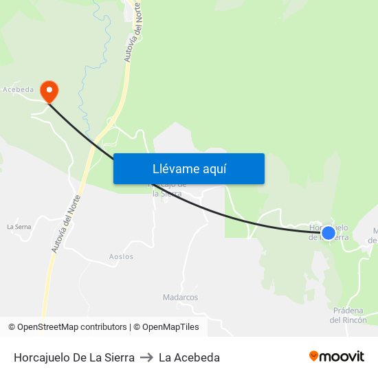 Horcajuelo De La Sierra to La Acebeda map