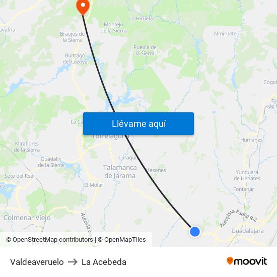 Valdeaveruelo to La Acebeda map