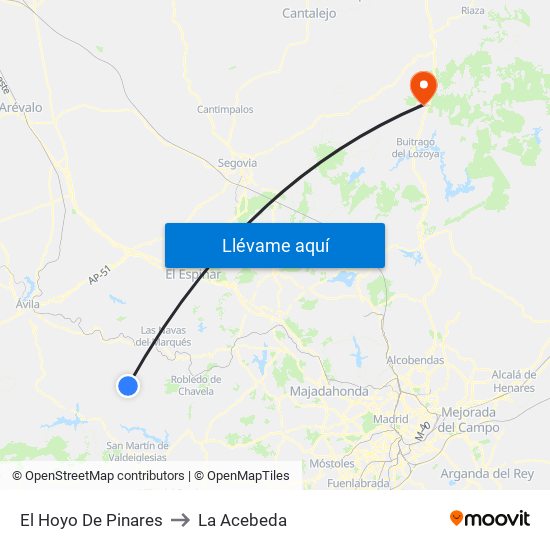 El Hoyo De Pinares to La Acebeda map
