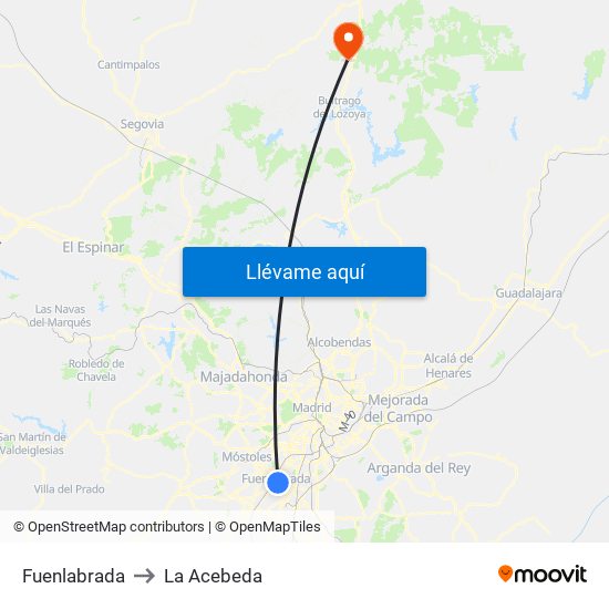 Fuenlabrada to La Acebeda map