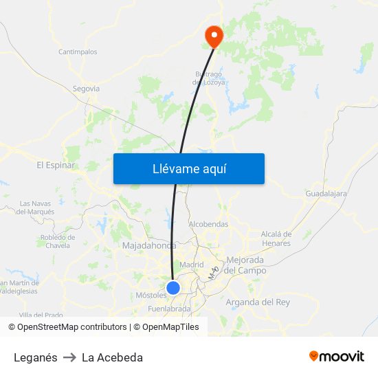Leganés to La Acebeda map