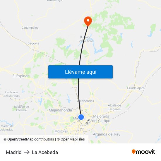 Madrid to La Acebeda map