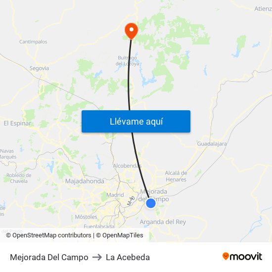 Mejorada Del Campo to La Acebeda map