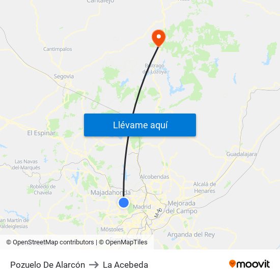 Pozuelo De Alarcón to La Acebeda map