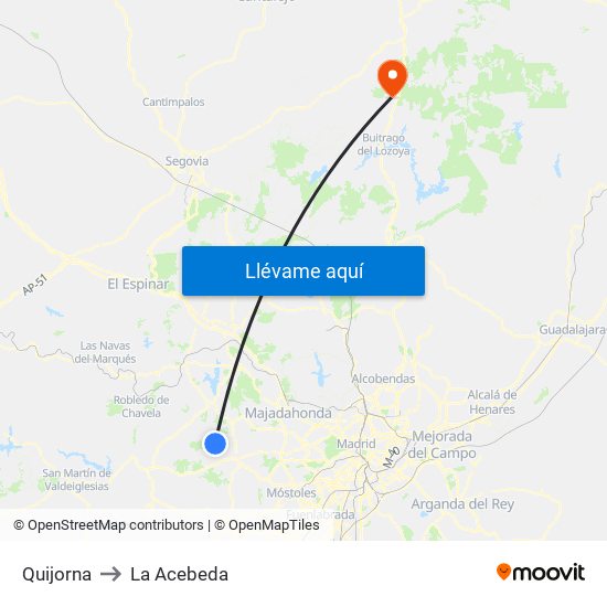 Quijorna to La Acebeda map