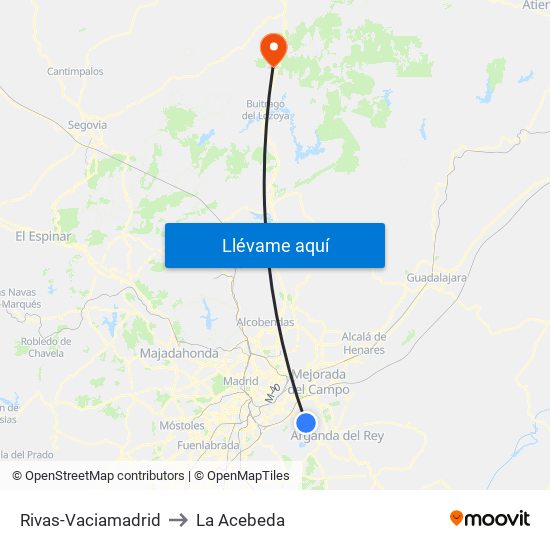 Rivas-Vaciamadrid to La Acebeda map