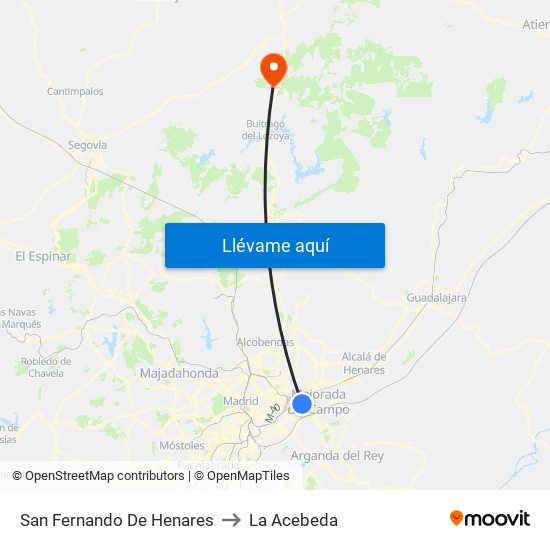 San Fernando De Henares to La Acebeda map