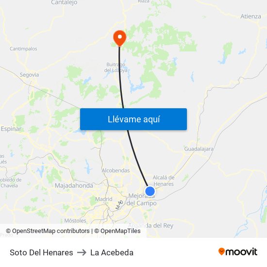 Soto Del Henares to La Acebeda map