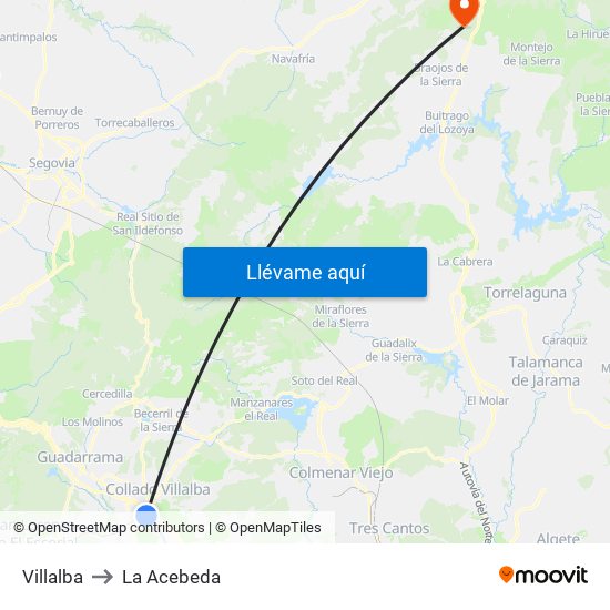 Villalba to La Acebeda map