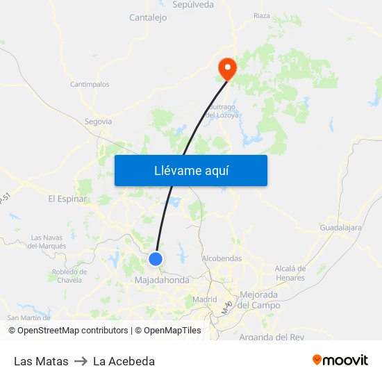 Las Matas to La Acebeda map