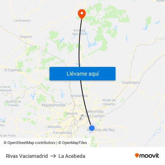 Rivas Vaciamadrid to La Acebeda map