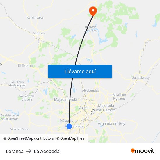 Loranca to La Acebeda map