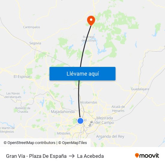 Gran Vía - Plaza De España to La Acebeda map