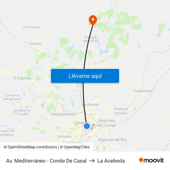 Av. Mediterráneo - Conde De Casal to La Acebeda map