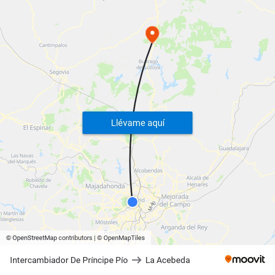 Intercambiador De Príncipe Pío to La Acebeda map