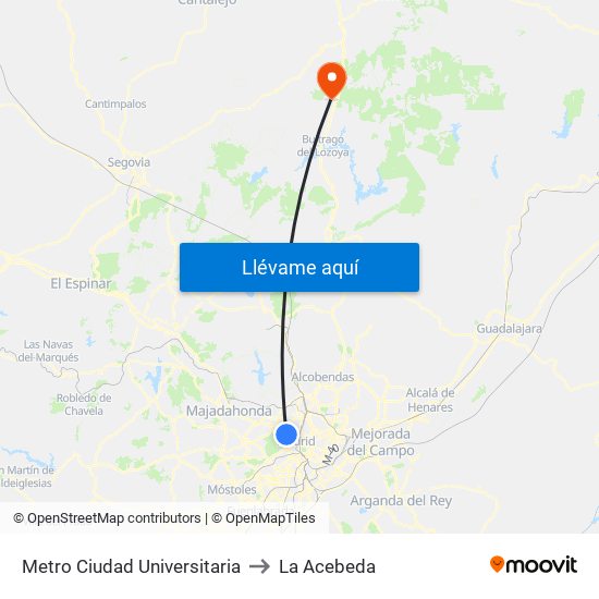 Metro Ciudad Universitaria to La Acebeda map