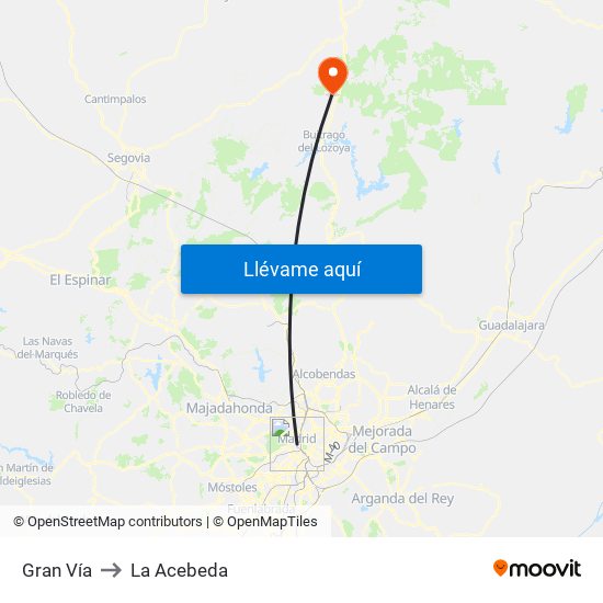 Gran Vía to La Acebeda map