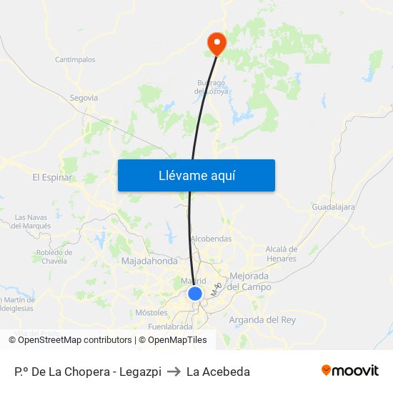 P.º De La Chopera - Legazpi to La Acebeda map