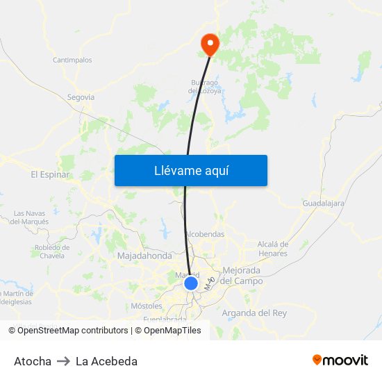 Atocha to La Acebeda map