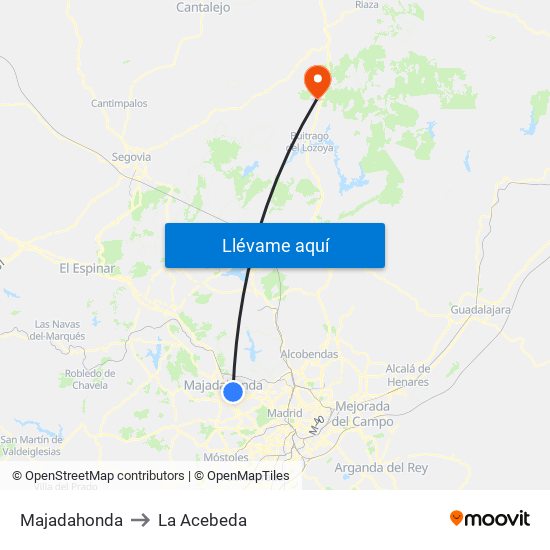 Majadahonda to La Acebeda map