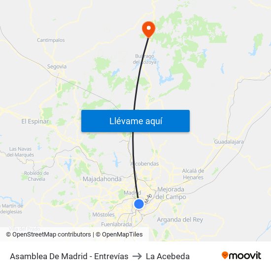 Asamblea De Madrid - Entrevías to La Acebeda map