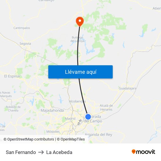 San Fernando to La Acebeda map