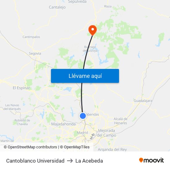 Cantoblanco Universidad to La Acebeda map