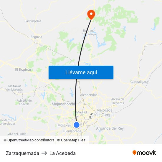 Zarzaquemada to La Acebeda map