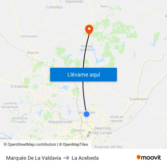 Marqués De La Valdavia to La Acebeda map