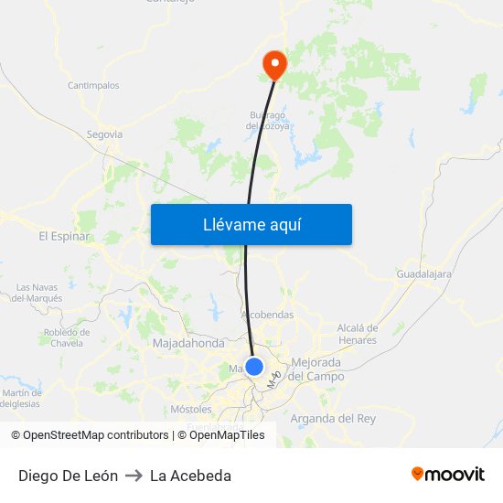 Diego De León to La Acebeda map