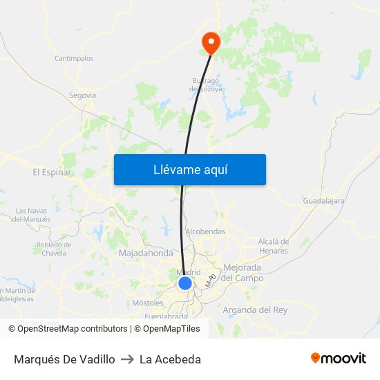 Marqués De Vadillo to La Acebeda map