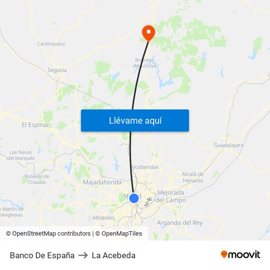 Banco De España to La Acebeda map