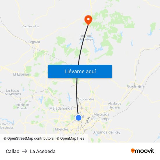 Callao to La Acebeda map