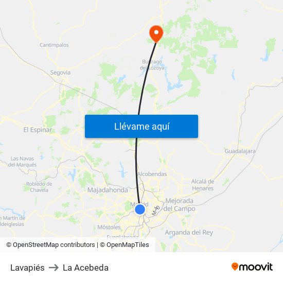 Lavapiés to La Acebeda map