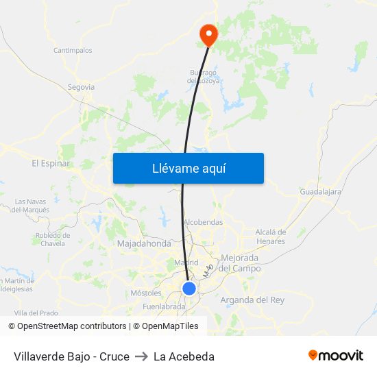 Villaverde Bajo - Cruce to La Acebeda map
