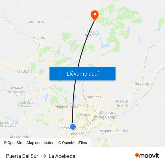 Puerta Del Sur to La Acebeda map