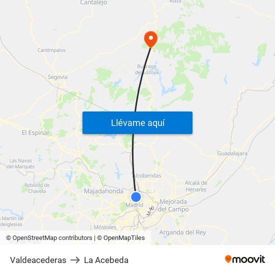 Valdeacederas to La Acebeda map