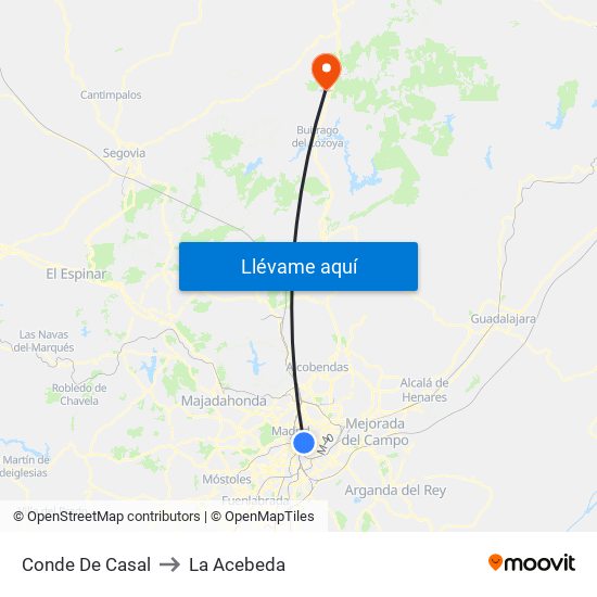 Conde De Casal to La Acebeda map