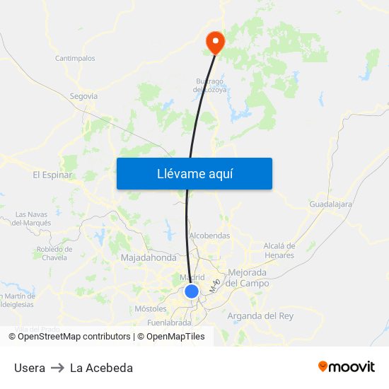 Usera to La Acebeda map