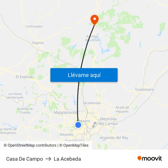 Casa De Campo to La Acebeda map