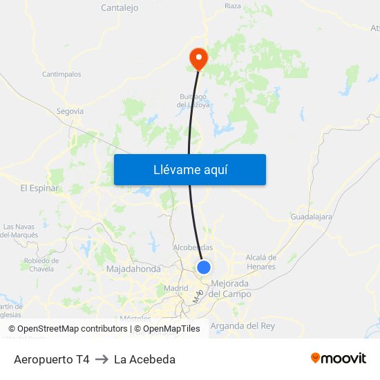 Aeropuerto T4 to La Acebeda map