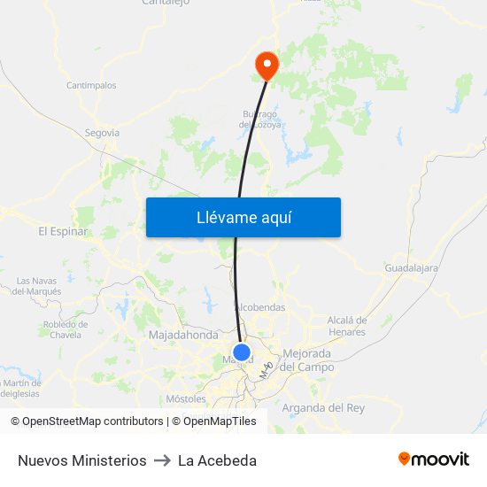 Nuevos Ministerios to La Acebeda map